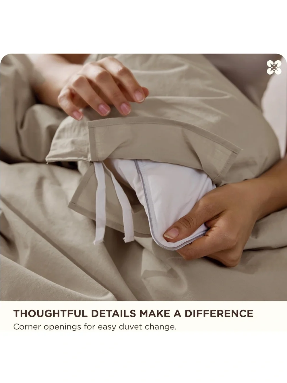 NEW Bedsure 100% Cotton Duvet Cover Full. Luxury Slub Weave. Tannish Linen Grey
